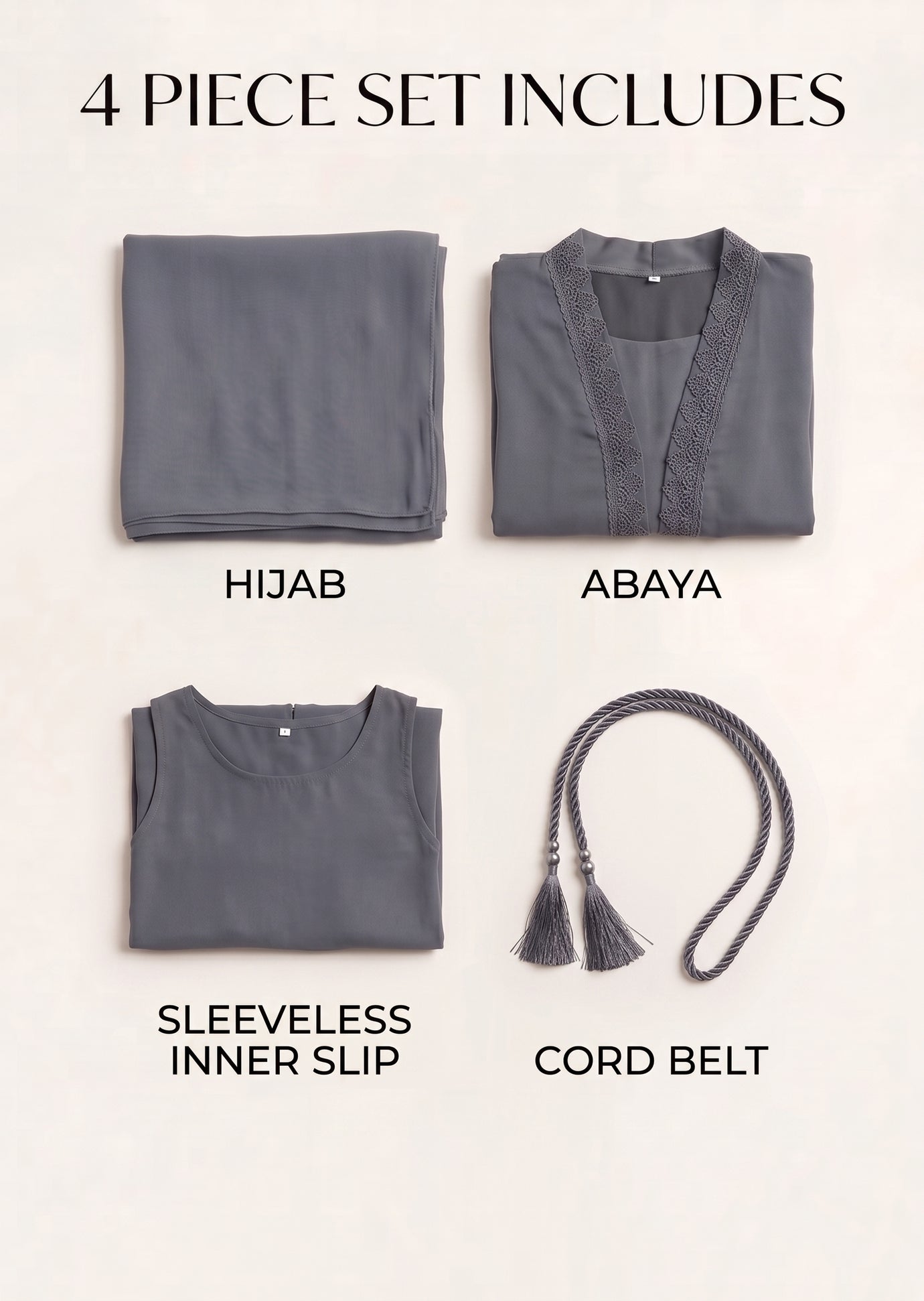 Zaina Lace Open Abaya - Grey