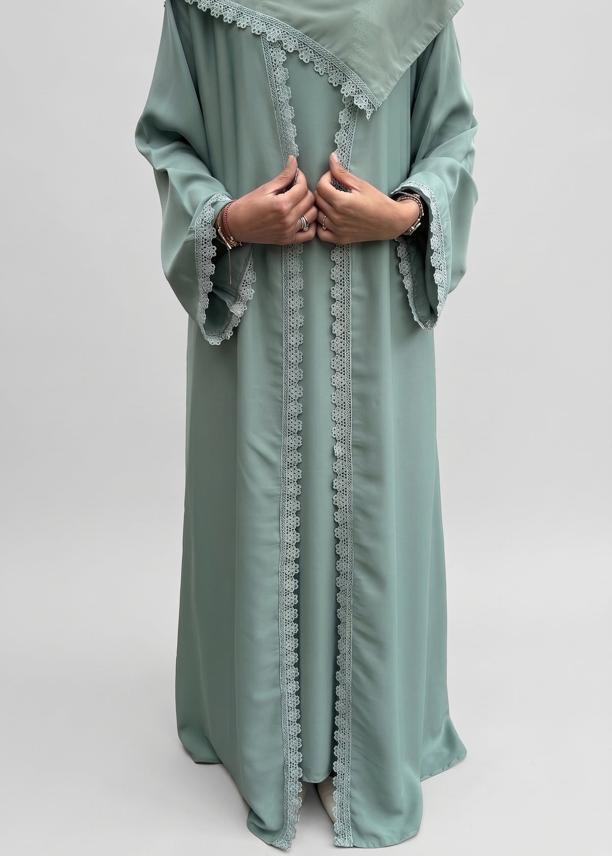 Zaina Lace Open Abaya - Mint Green
