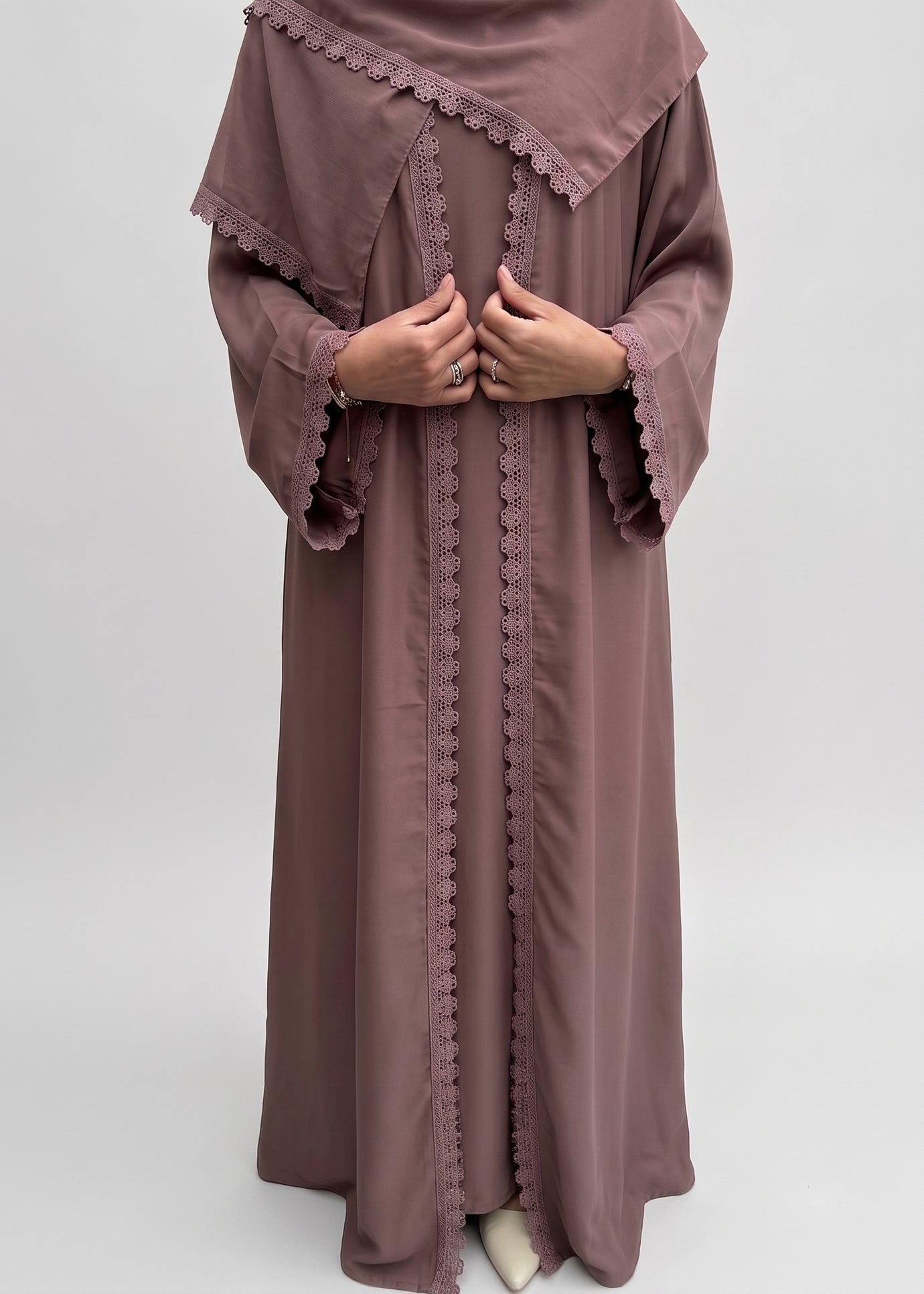 Zaina Lace Open Abaya - Brown