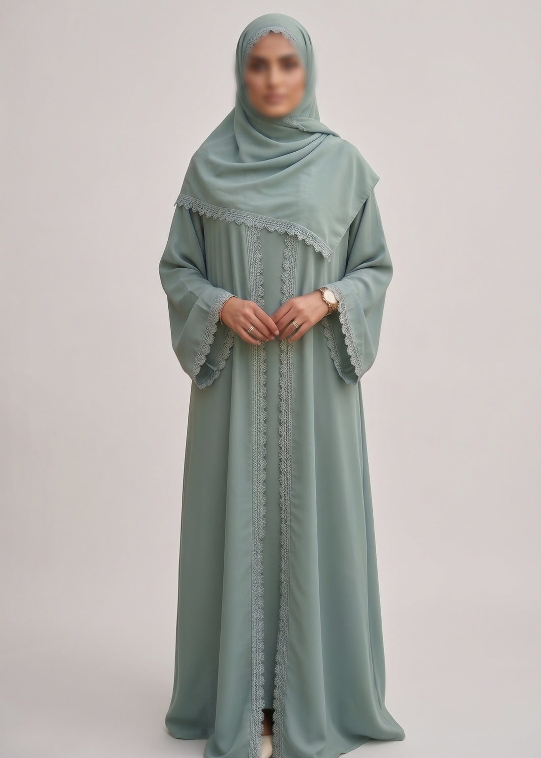 Zaina Lace Open Abaya - Mint Green