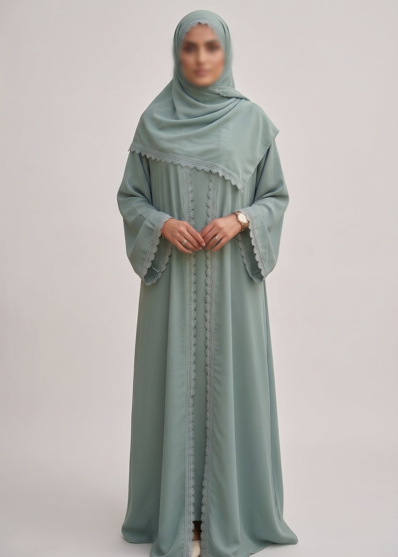Zaina Lace Open Abaya - Mint Green