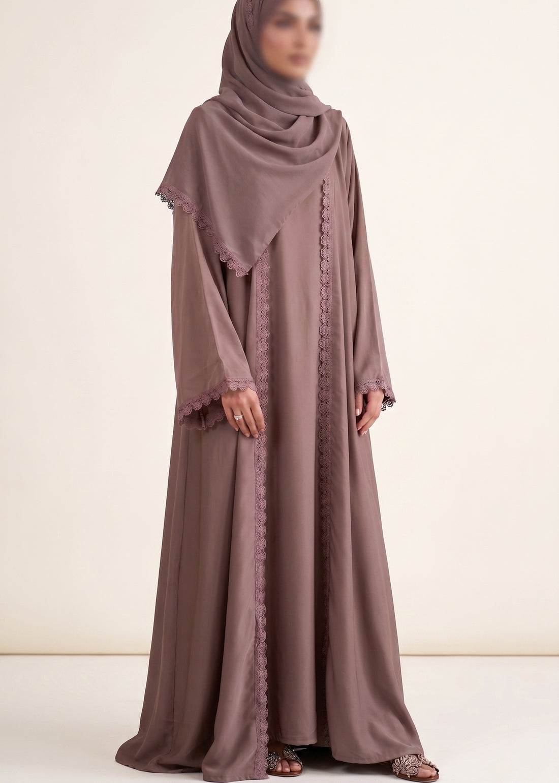 Zaina Lace Open Abaya - Brown