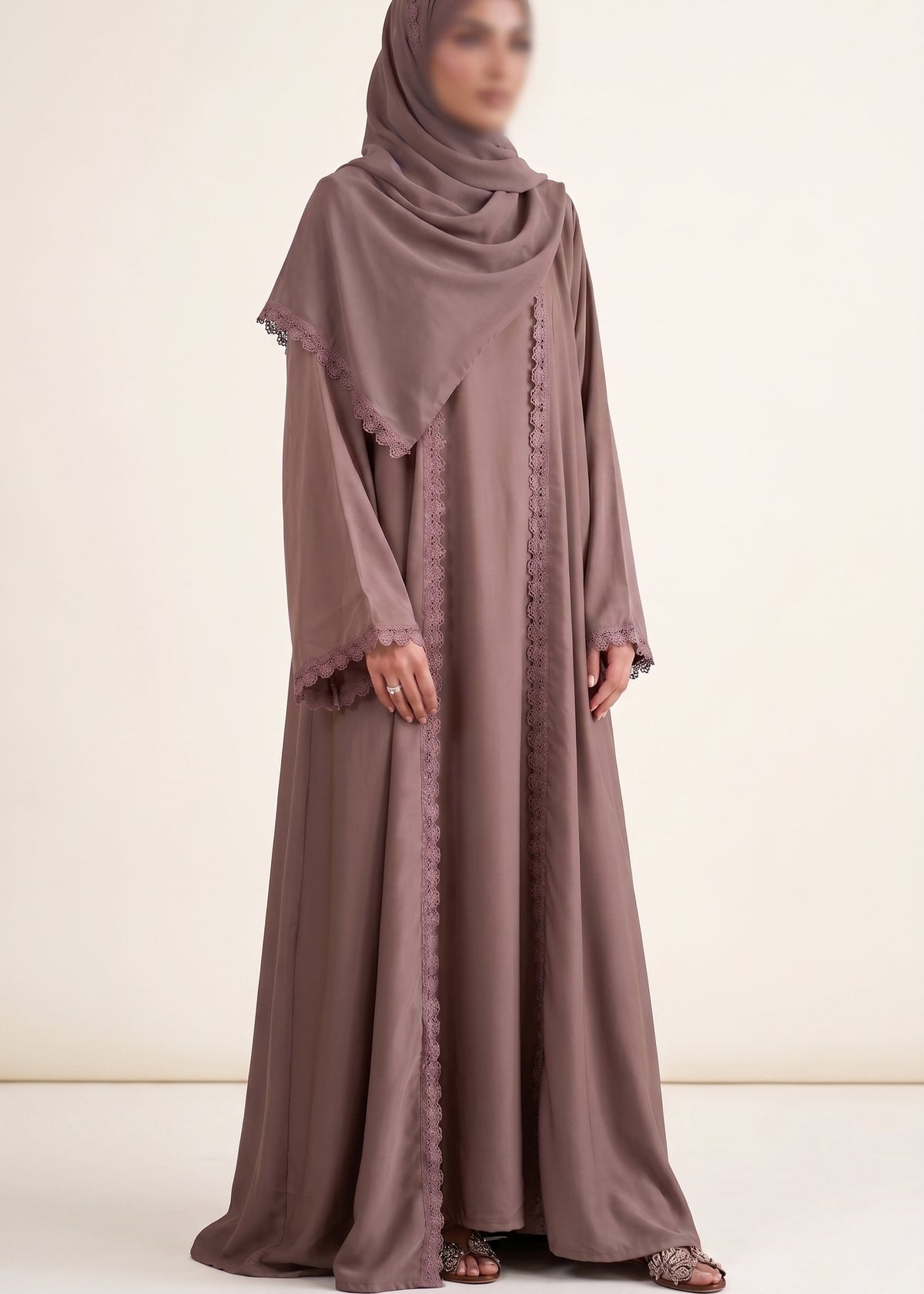 Zaina Lace Open Abaya - Brown