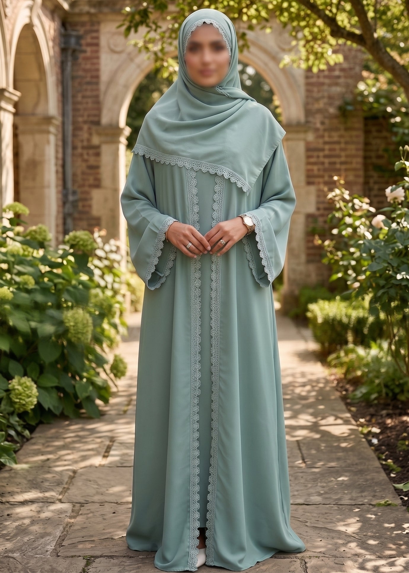 Zaina Lace Open Abaya - Mint Green