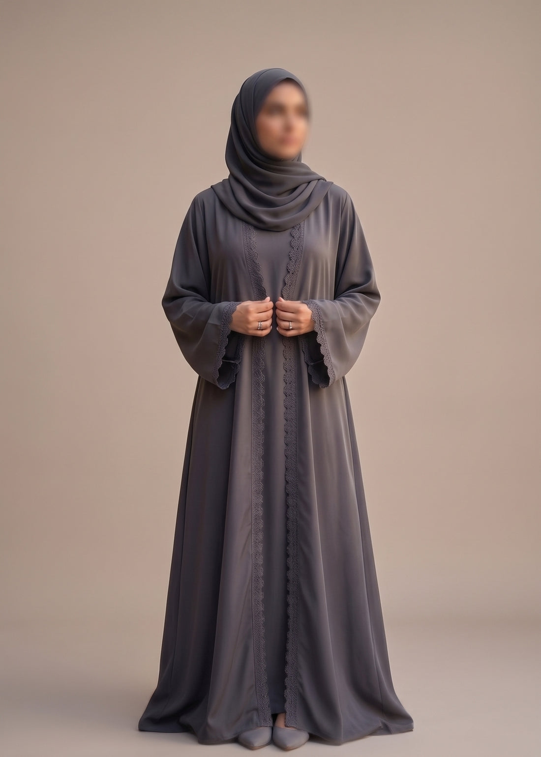 Zaina Lace Open Abaya - Grey