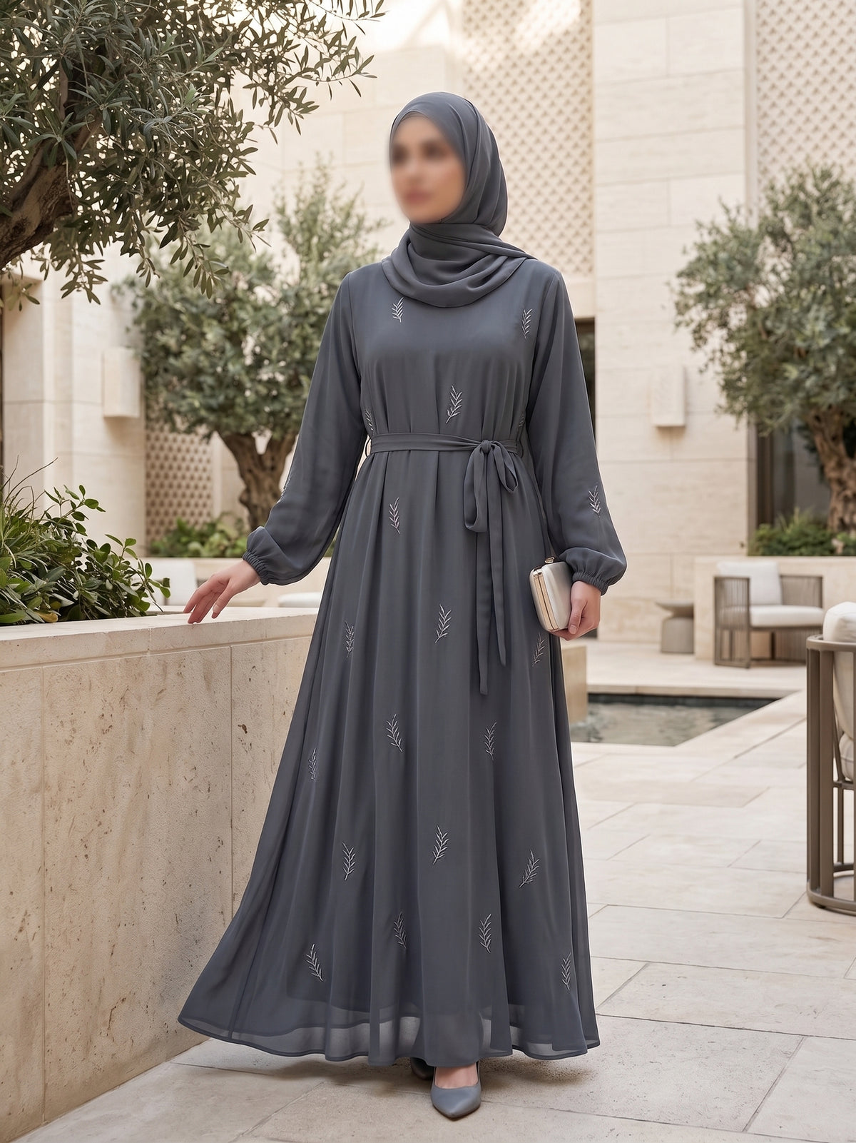 Zahra Modest Abaya Dress - Grey