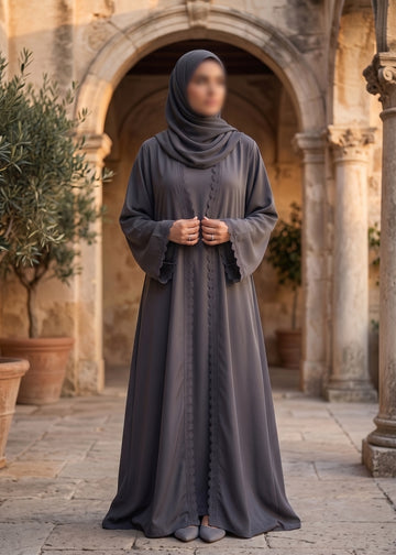 Zaina Lace Open Abaya - Grey