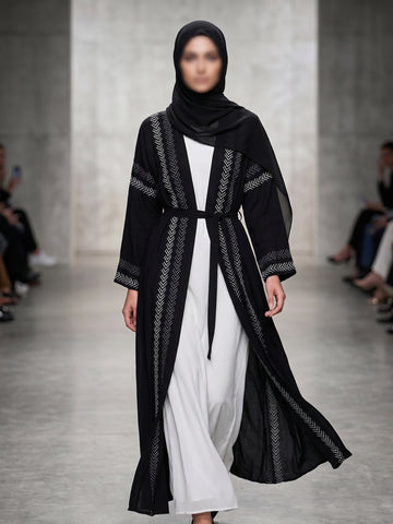 Reem Open Cotton Abaya - Black
