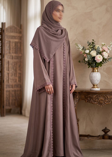 Zaina Lace Open Abaya - Brown