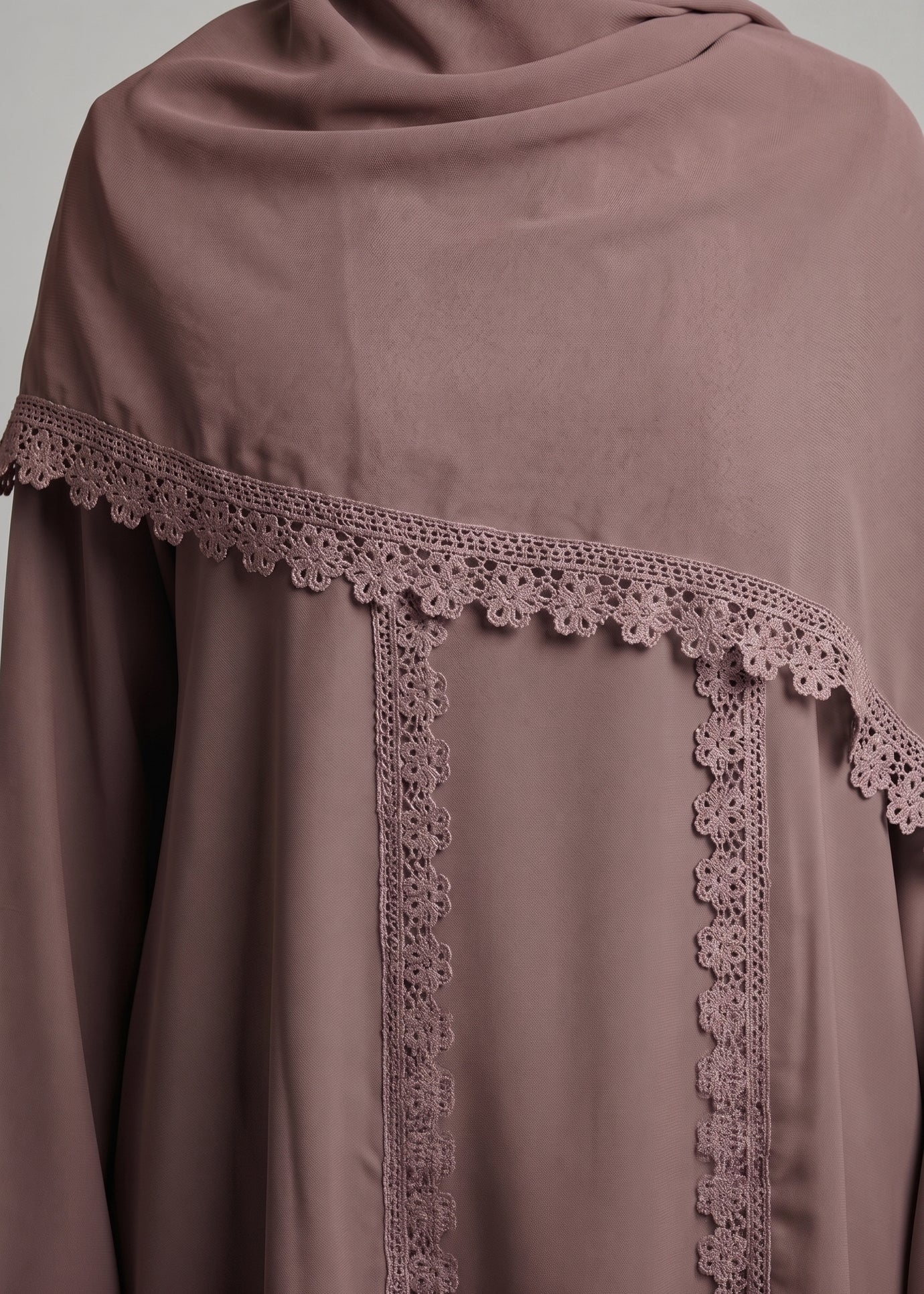 Zaina Lace Open Abaya - Brown
