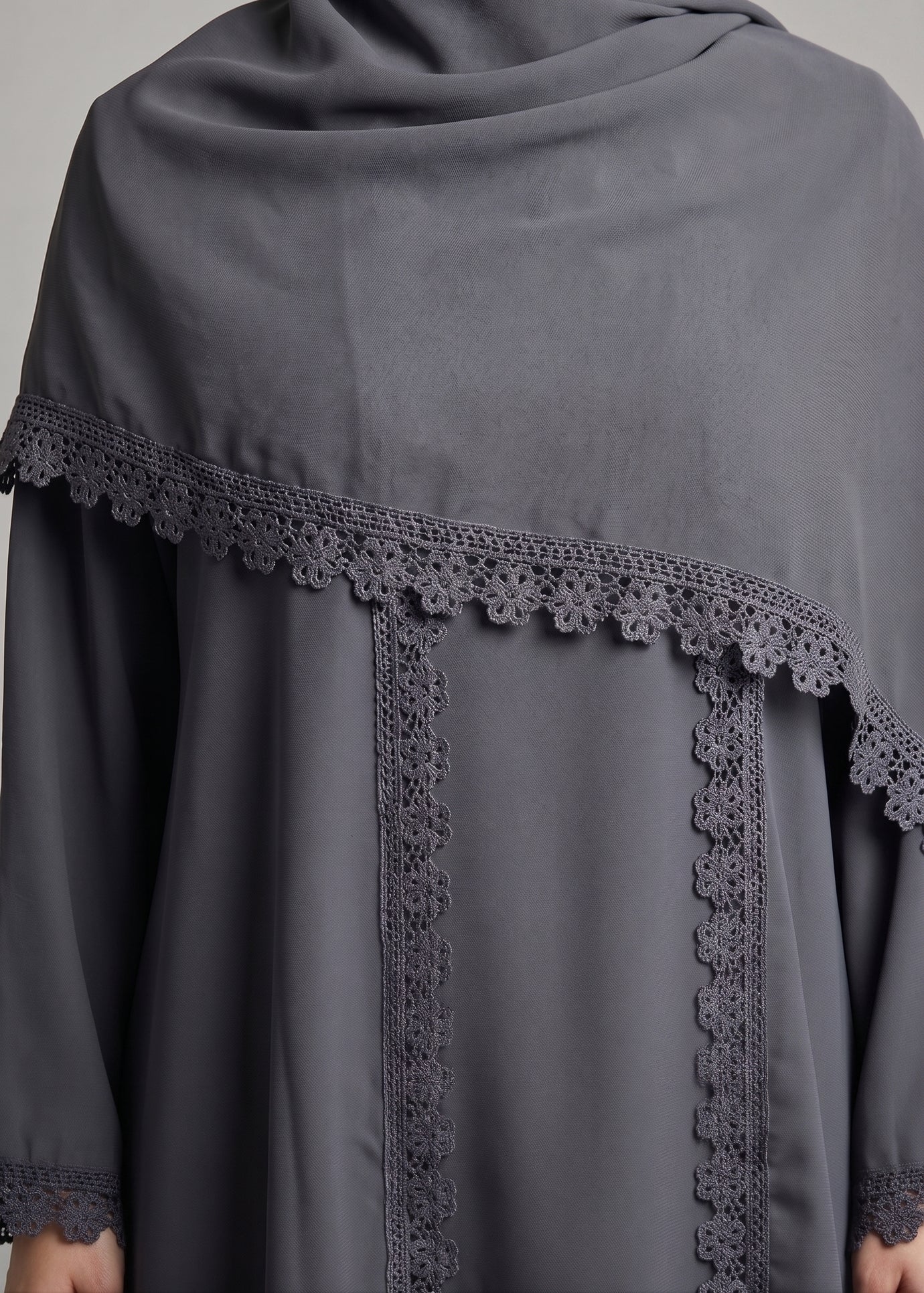 Zaina Lace Open Abaya - Grey